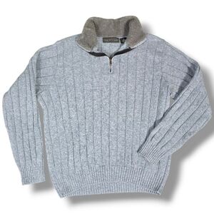 Oscar De LA Renta | Textured Stripe Waffle Knit Mock Neck Sherpa Collar Pullover